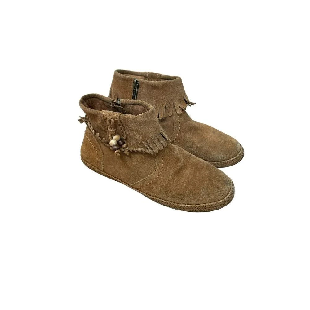 UGG Australia Shenandoah Tiana Brown Nubuck Suede Leather Fringe Boots Youth 4